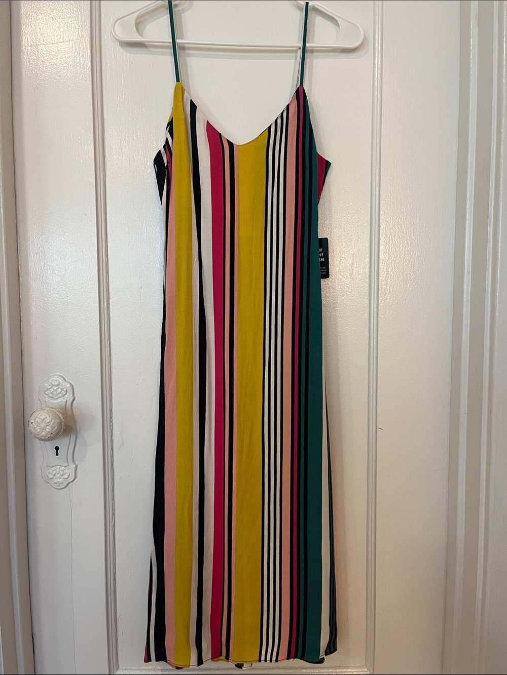 Express Multicolor Striped Midi Dress - Yellow, Pink, Green, Black, White
